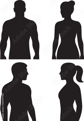 Male and female silhouettes human figure Icons set different poses vector illustration