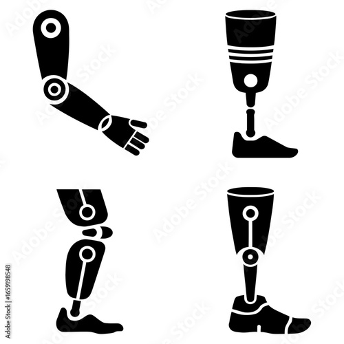 Illustration of various prosthetic limbs black