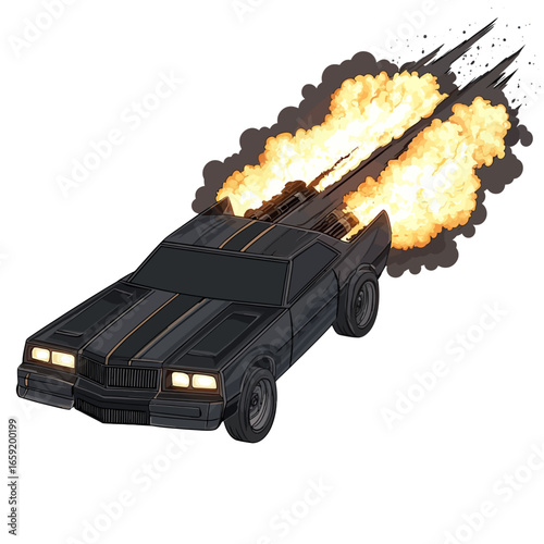 Burning car isolated 