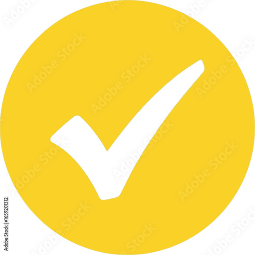 Vector vector art of white check mark symbol on a yellow circle background, transparent background