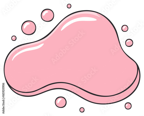 Playful shiny pink bubblegum blob with small floating bubbles vector illustration