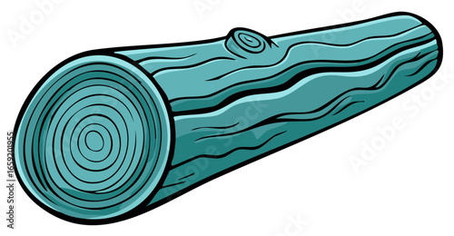 Teal blue cartoon log with wood grain and knot detail
