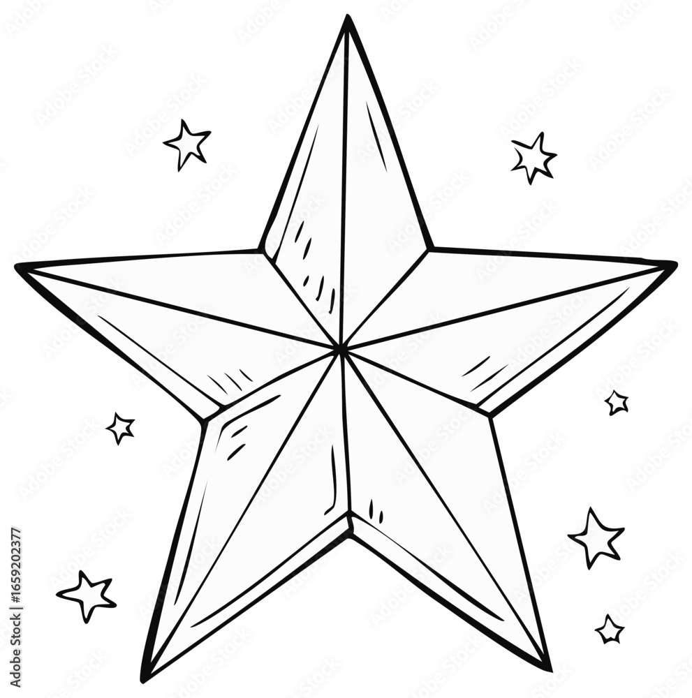 Fototapeta premium Stylized Five Pointed Star with Subtle Shading and Small Stars