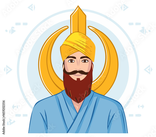 Illustration of Sikh man with turban and traditional symbol