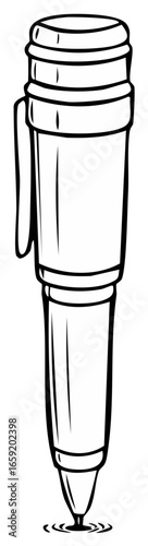 Bold Line Art Illustration of a Cartoon Pen with Pooling Ink