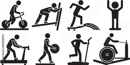 Silhouette vectors of people exercising, with a focus on men and women, serve as striking icons for sports and fitness