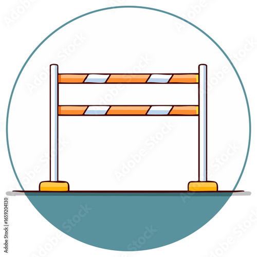 Colorful horse show jumping fence illustration with two orange and white striped bars