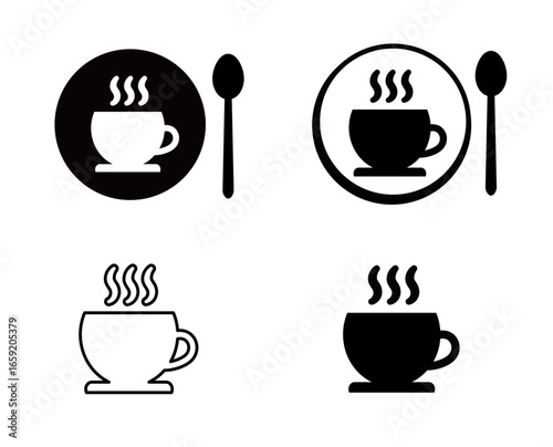 Meal icon 4set  21A,24A,24A−2 : coffee, cup, drink, tea, cafe, hot, icon, vector, mug, espresso, beverage, illustration, caffeine, sign, symbol,spoon, plate, set