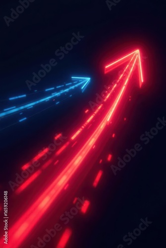 Abstract arrow of red & blue light trails, suggesting rapid motion Dark backdrop , streak, trail, speed
