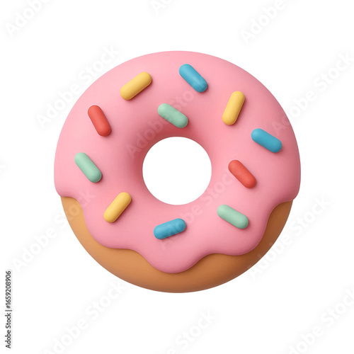 3D Pink Frosted Donut with Sprinkles Icon Isolated on Transparent Background