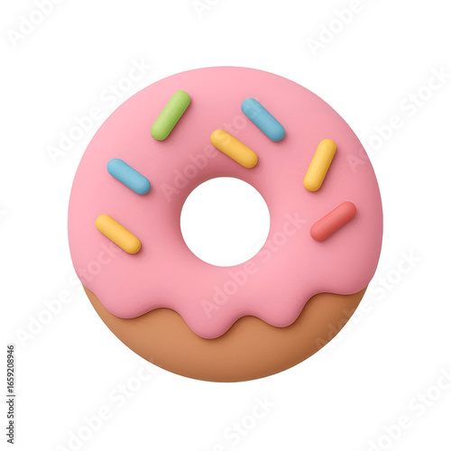 3D Pink Frosted Donut with Sprinkles Icon Isolated on Transparent Background