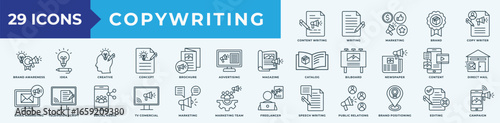 Copywriting collection set with content writing, writing, marketing, brand, copy writer, brand awareness, idea, creative