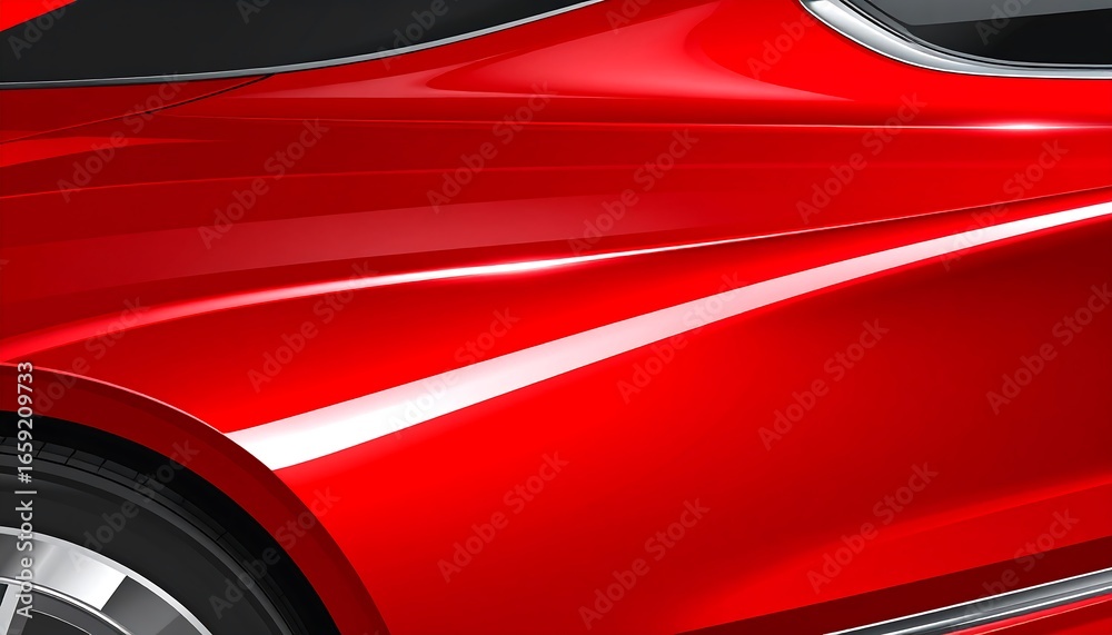 Fototapeta premium Red car side view, glossy finish