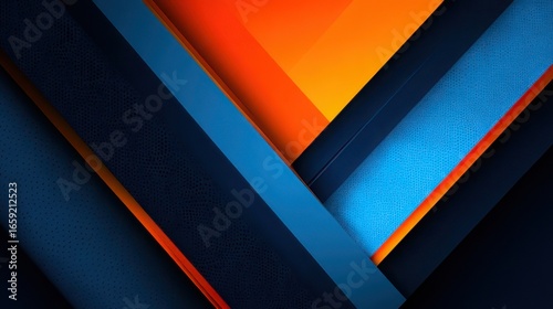 Abstract geometric patterns in blue and black create depth.