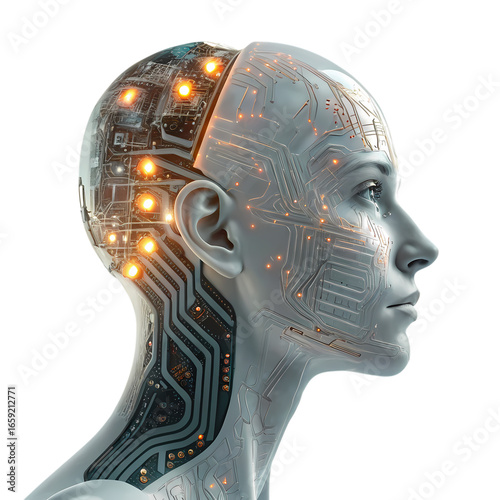 AI Female Robot Head Profile isolated on transparent background