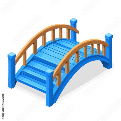 Blue wooden bridge isolated 