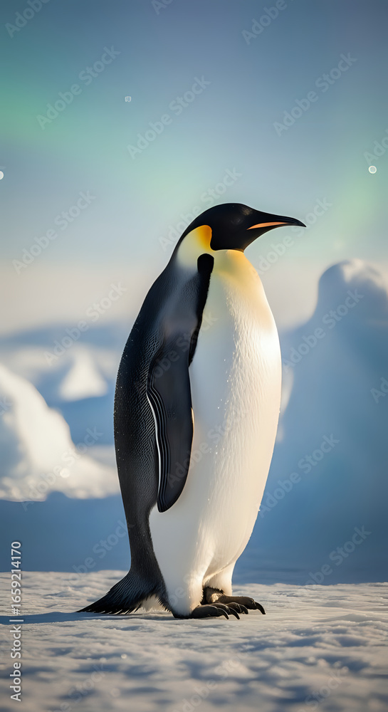 Fototapeta premium Emperor Penguin Standing on Snowy Antarctic Ground