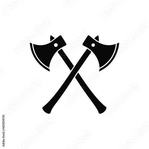Two crossed axes in a simple black and white vector illustration