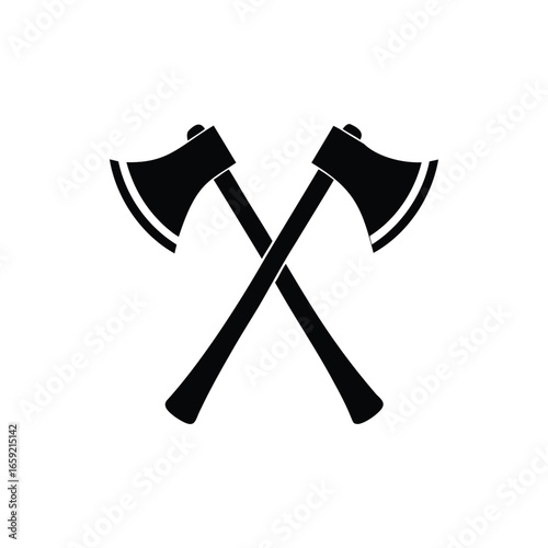 Two crossed axes design concept in black silhouette and white background