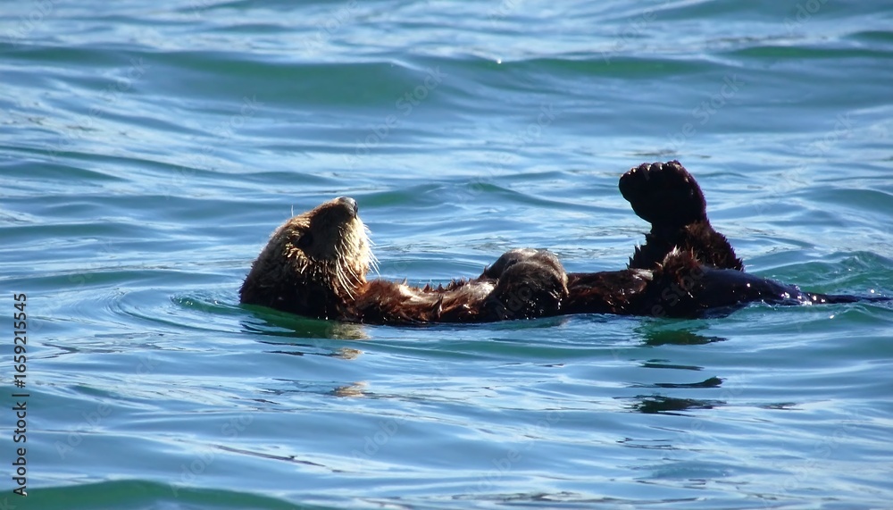 Fototapeta premium Relaxed otter rests on back