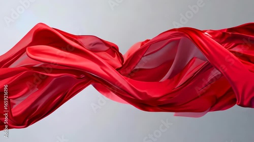 This image features flowing red fabric waves that create a sense of elegance and movement. Ideal for artistic backgrounds and design projects, the soft light enhances its texture.