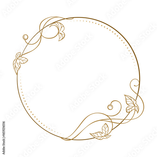 Circular botanical frame with vines. Art nouveau border ornament.