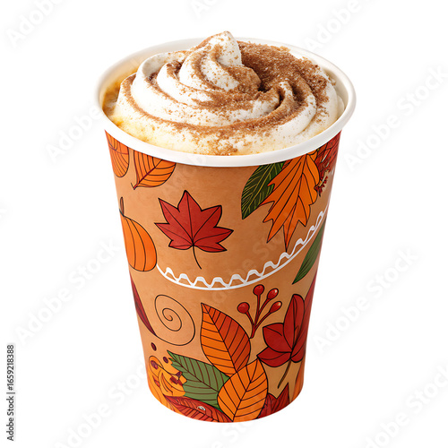 A delicious pumpkin spice latte with whipped cream and cinnamon, a perfect fall beverage, isolated on transparent background