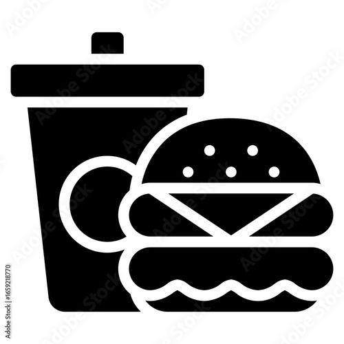 Hamburger and soda can icon in glyph style, suitable for food delivery, fast food, and restaurant concept illustrations