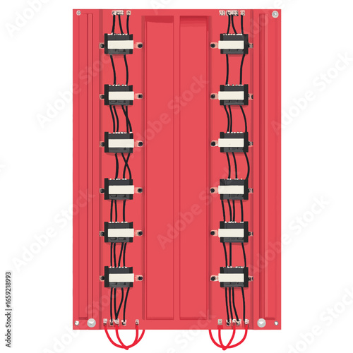 Red fuse box on a white 