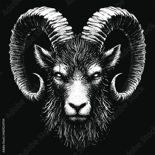 Set Hand drawn Goat Skull Head Dark Art with Different Angel Hatching Outline Style illustration