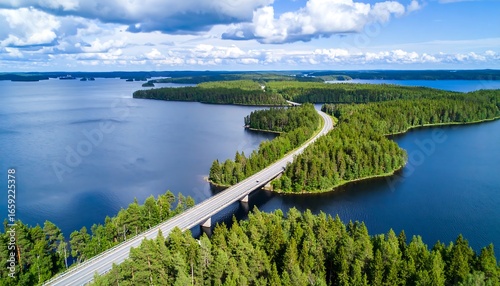 Scenic highway meanders through a lake