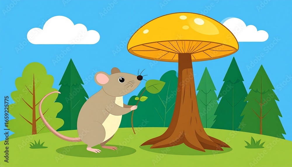 Fototapeta premium Mouse under mushroom in forest
