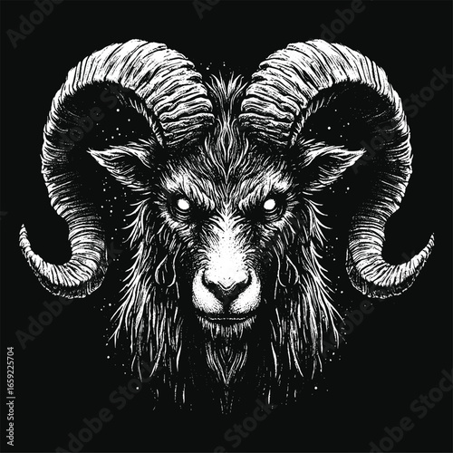 Set Hand drawn Goat Skull Head Dark Art with Different Angel Hatching Outline Style illustration
