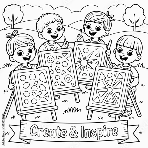 Children Painting on Easels Inspiring Creative Art.
