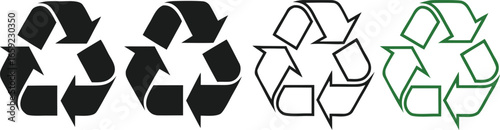 Vector art of four recycling symbols in different styles for environmental awareness