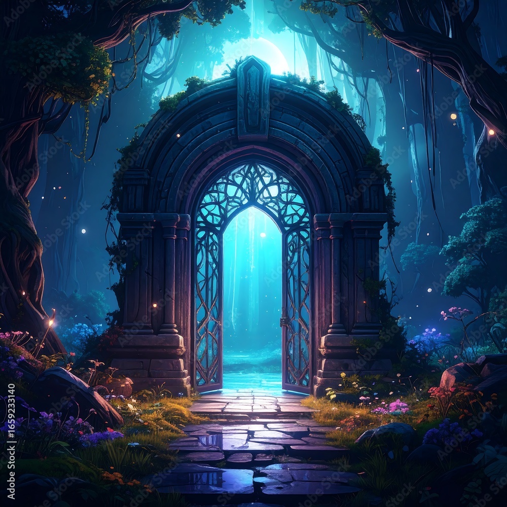 Fototapeta premium Mystical archway in a vibrant forest