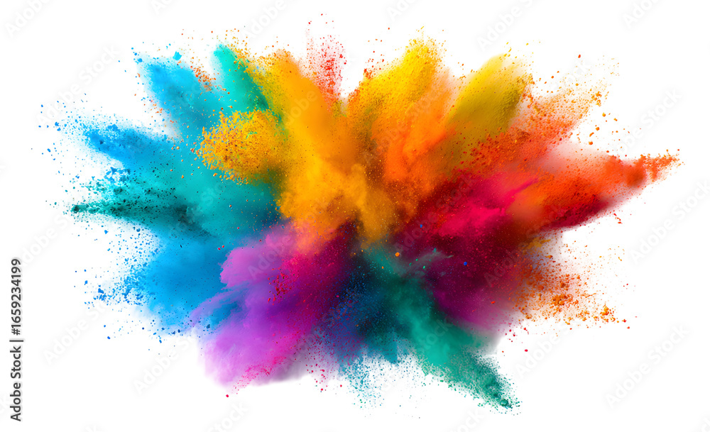 Fototapeta premium Isolated splash of colorful powder dust on white background