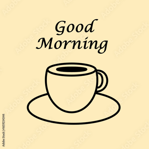 Good Morning Coffee Cup Illustration on Beige Background