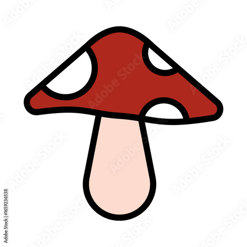 Simple Line Art Amanita Mushroom with Spots Cartoon Style Clip Art