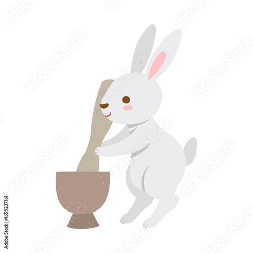 The moon rabbit pounding rice cakes.