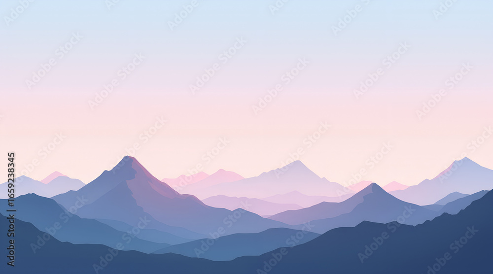 Fototapeta premium a serene mountain range at sunrise or sunset with pastel colors