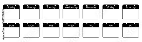 Day of the week English version one week calendar simple icon monochrome set