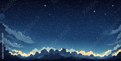 night sky with stars and cl...