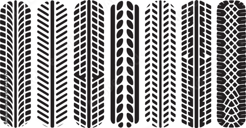Detailed Tire Tread Marks Collection Vector Illustration for Automotive Use