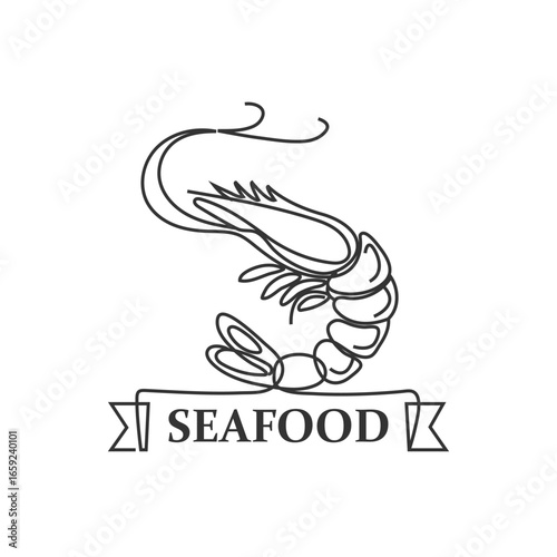 Continuous line drawing of shrimp prawn lobster. One line of seafood concept. Vector illustration.