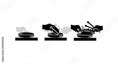 Three-step illustration showing how to open a sealed container or lid, revealing its contents.
