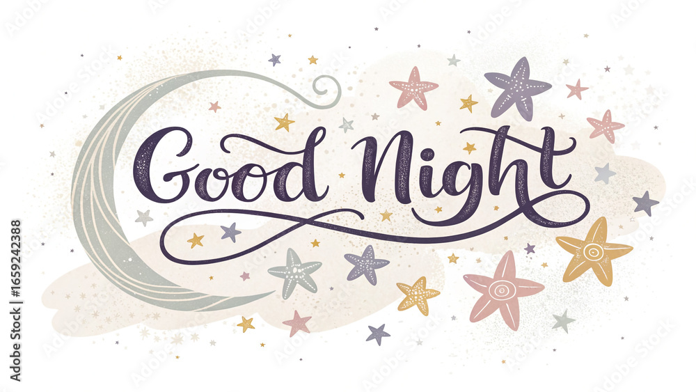 Fototapeta premium Good Night Handwritten Calligraphy Script Text Vector Illustration