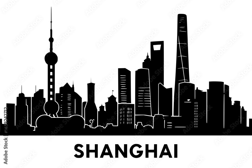Obraz premium Shanghai city silhouette on transparent background