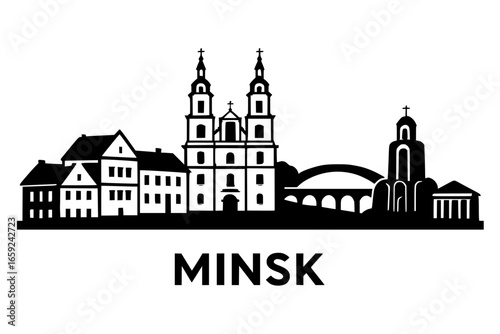 The silhouette of the city of Minsk on a transparent background