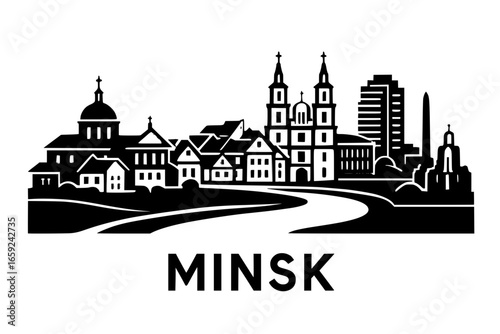 The silhouette of the city of Minsk on a transparent background